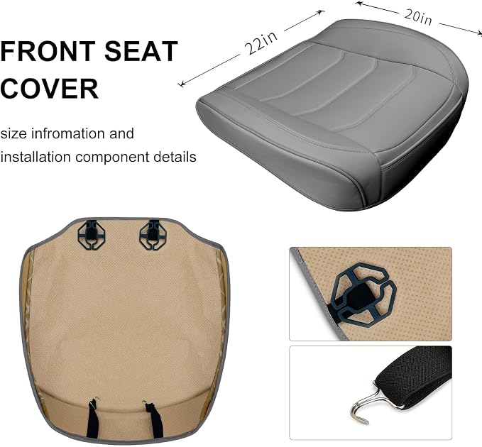BOPUOVRE Car Seat Cover for Luxury & Comfort PU Leather | Anti Slip Full Wrap Protection Storage Pocket Bottom Cushion Universal Fit 95% Vehicles Gray 2 Piece - Image 5
