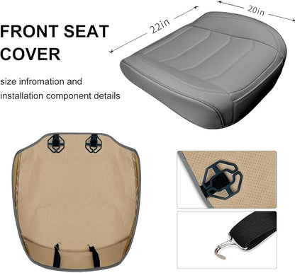 BOPUOVRE Car Seat Cover for Luxury & Comfort PU Leather | Anti Slip Full Wrap Protection Storage Pocket Bottom Cushion Universal Fit 95% Vehicles Gray 2 Piece - Image 5