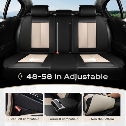 Coverado Car Seat Covers, Leather Seat Covers Full Set, Waterproof Car Seat Protector with Lumbar Support, Automotive Seat Covers Seat Cushions Universal Fit for Most Cars SUV Trucks, (Black&Beige) - Image 3