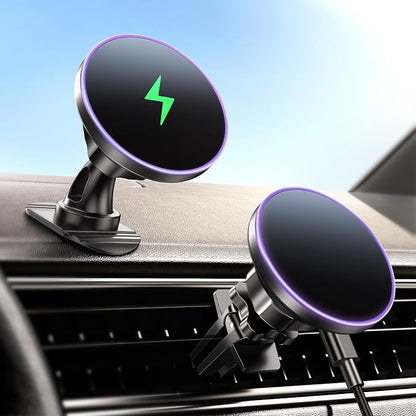 BHHB for Magsafe Car Mount Charger, [2026 Upgrade] 15W 2in1 Magnetic Wireless Car Charger, for Magsafe Car Charger, Vent/Dashboard Phone Holder, ONLY for iPhone 17 16 15 14 13 12 Series(Purple) by BHHB