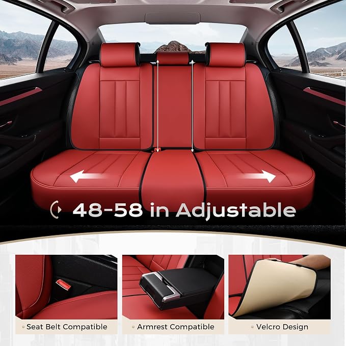 Coverado Car Seat Cover, Cover for Cars Full Seat, Premium Leather, Universal Fit Waterproof Seat Protectors, Car Seat Cushion Non-Slip for Most Cars-Red - Image 6