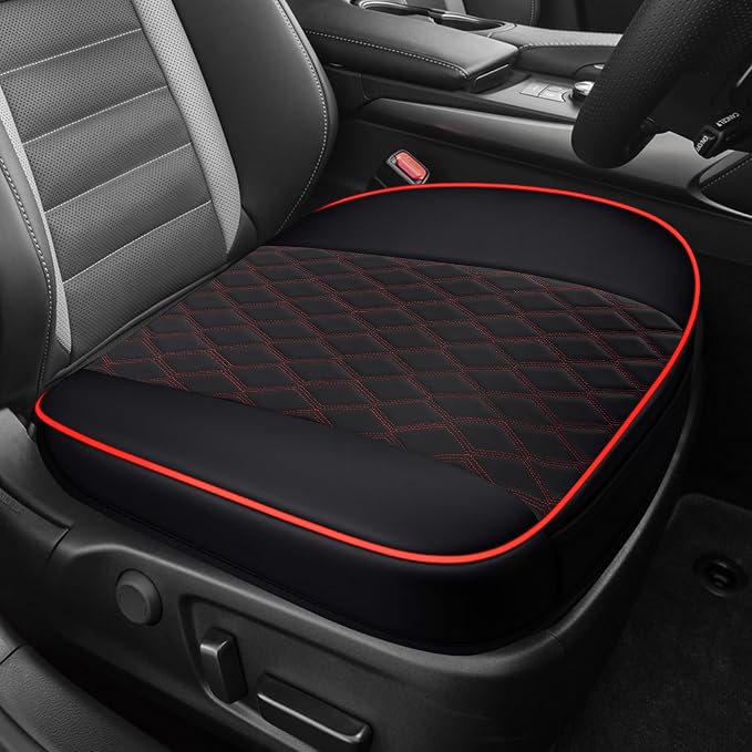 Leather Front Car Seat Cover, Anti-Slip Car Seat Bottom Covers, Full Wrapped Bottom Seat Protectors with Storage Pocket, Universal Comfortable Seat Cushion Fit Vehicles SUVs Trucks (Black Red) by Unknown
