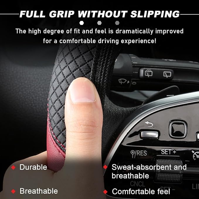DXNQ Car Steering Wheel Cover, 15 Inch Carbon Fiber Leather Stitching Color Steering Wheel Protector, Anti-Slip Elastic Breathable Steering Wheel Cover Stylish Decor for Most Cars (Black&Blue, AD) - Image 3