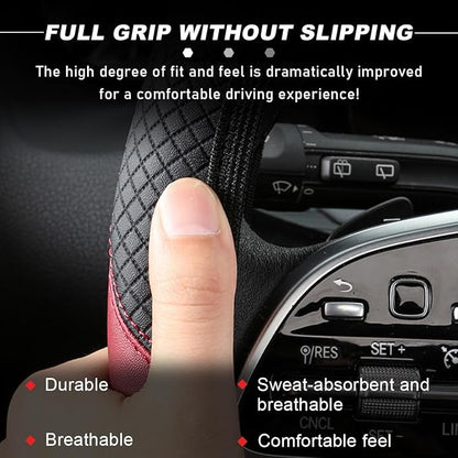 DXNQ Car Steering Wheel Cover, 15 Inch Carbon Fiber Leather Stitching Color Steering Wheel Protector, Anti-Slip Elastic Breathable Steering Wheel Cover Stylish Decor for Most Cars (Black&Blue, AD) - Image 3