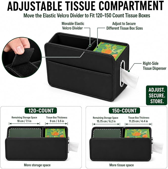 Noaman Upgraded Large Car Seat Storage Organizer with Tissue holder | PU Leather Backseat Car Organizer 3 in 1 Car Trash Bag Can 11.25 Liters Large Capacity Car Essentials Accessories Black - Image 4