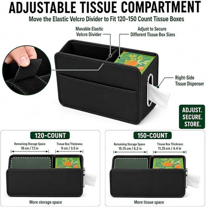 Noaman Car Seat Organizer Backseat Hanging Trash Can or Car Tissue Holder | 2.77 Gallon Large Capacity PU Leather Car Storage organizer with Side Metal Tissue Dispenser for Easy Access 2 Pack Black - Image 5