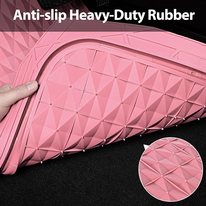 CAR PASS Heavy Duty Rubber Pink Car Floor Mats & Cargo Liners, Deep Dish All-Weather Trunk Mats Durable Anti-Slip 3D Rhombus Waterproof Trim to Fit Liner Universal Fit Auto,Sedan,SUV,Truck, Pink - Image 6