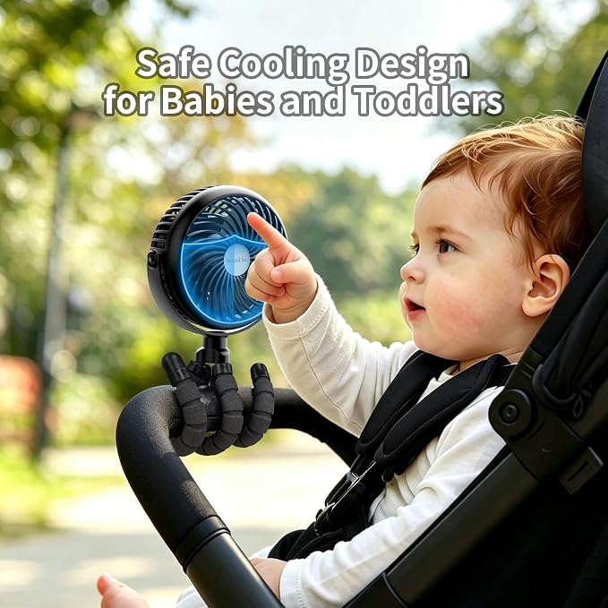 Socool 5000mAh Portable Car Fan Rechargeable Battery Powered, 3-Speed Car Seat Clip on Fans for Baby Kids Backseat Cooling, Mini Stroller Fan 360° Rotation for Crib Golf Treadmill Travel - Image 5