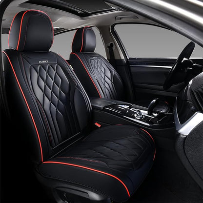FLORICH Car Seat Covers Front Seat Covers Waterproof Leather Car Seat Protector Universal Fit Most Automotive, SUV, Truck (Black Seat Covers with Red Stitching, 2 Front Set) by FLORICH