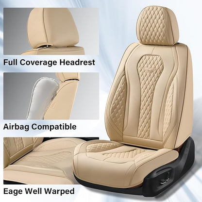 Coverado Seat Covers, Car Seat Covers Front Seats, Beige Car Seat Cover, Waterproof Car Seat Covers, Car Seat Cushion, Front Car Seat Covers Leatherette Car Seat Protector Universal Fit Most Cars - Image 3