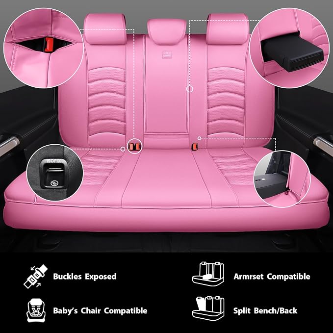 CAR PASS 3D Foam PU Leather Car Seat Covers, Universal Seat Covers Full Sets for Trucks SUV Sedan Automotive Seat Covers Armrest Airbag Compatible Waterproof Comfortable Faux Nappa Leather All Pink - Image 5