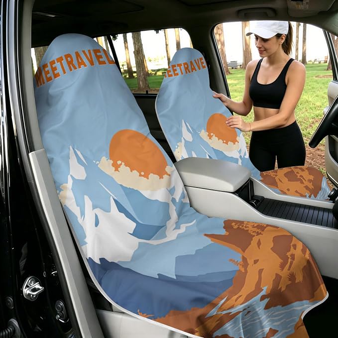2 Pack Car Towels Seat Cover with Storage Bag, Multifunctional Microfiber Towel for Gym Outdoor Sport Running,Picnic, Beach, Pet Dog Travel,Fits Car SUV Truck (Mountain Wander) - Image 2