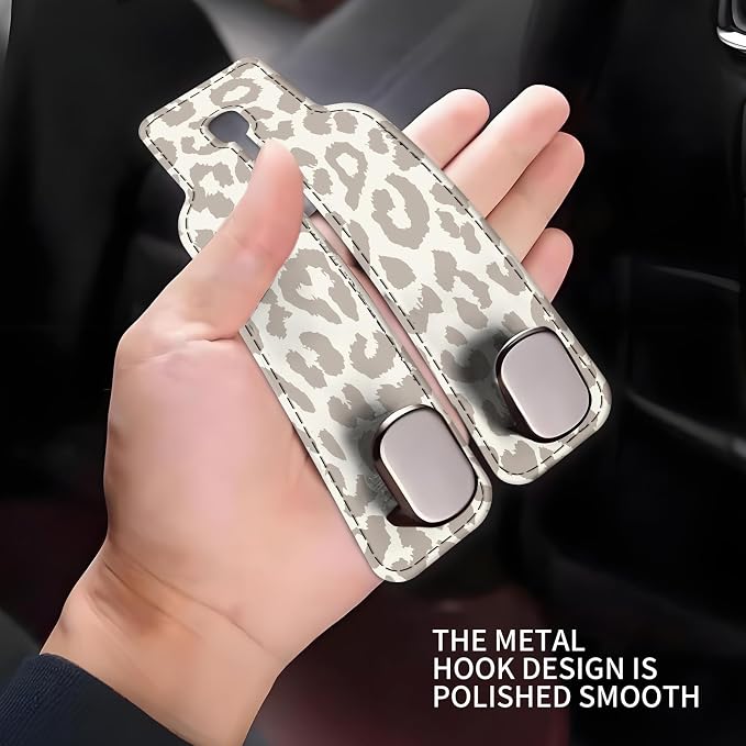 Car Seat Headrest Hook, Universal Leather Cute Hanger Holder Hook, Storage Organizer Interior Accessories for Purse Bags Handbag Luxury Grey Leopard - Image 4