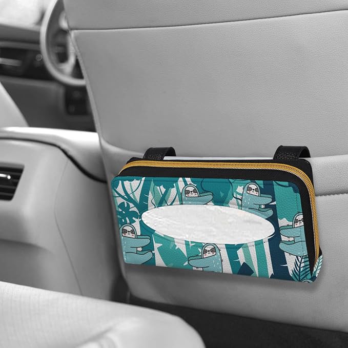 Biyejit Car Tissue Holder, Leopard Print PU Leather Hanging Paper Towel Box, Auto Napkin Holder Cover Paper Tissue Dispenser for Sun Visor & Backseat Vehicle - Image 4