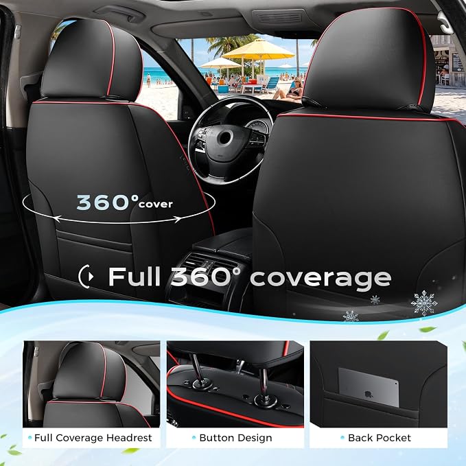 Coverado Full Set Car Seat Covers, Luxury Leather All-Weather Seat Protectors Universal Fit Most Sedan SUV Truck Vehicles - Image 8