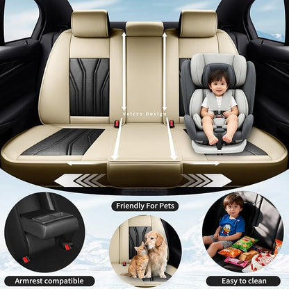 Fit Sienna Premium Leather Car Seat Covers for Toyota Sienna 2007-2025 2026 - Waterproof，Breathable，All-Weather Seat Cushion Protecto & Airbag Compatible, 2 Front Seat Beige&Black - Image 3