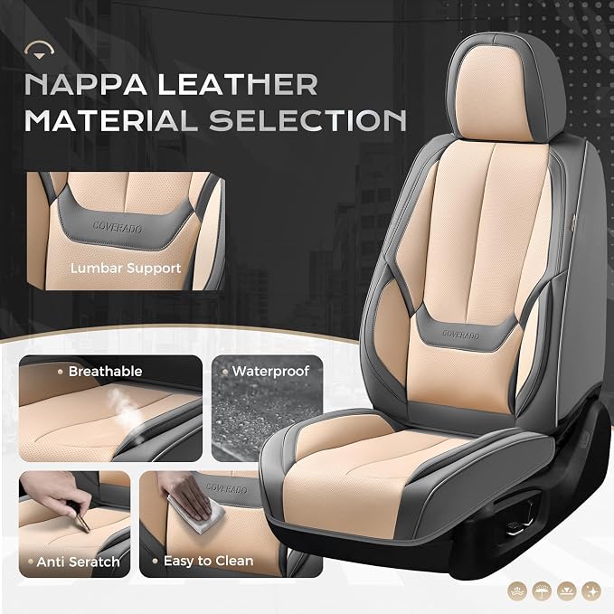 Coverado Car Seat Covers, Seat Covers for Cars, Waterproof Leather Auto Seat Protectors, Leather Car Seat Cushion, Car Interiors Accessories Universal Fit for Most Cars - Image 2
