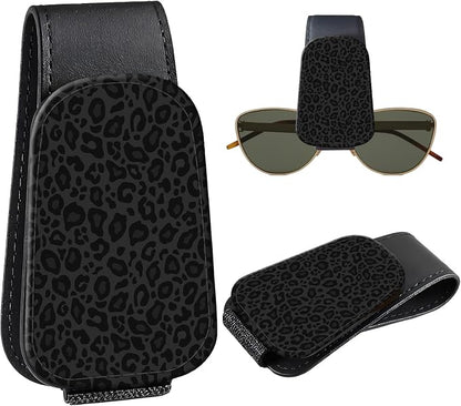 Leather Magnetic Sunglass Holder for Car Sun Visor, Cute Eyeglass Ticket Card Hanger Clip, Universal Auto Interior Accessories for SUV Pickup Truck, Black Leopard by Unknown