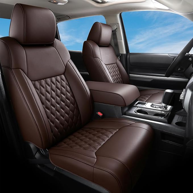 Huidasource Coffee Seat Covers Fit for Toyota Tacoma 2005-2015 Double & Crew Cab Base Prerunner SR5 Limited TRD Sport, Automotive Waterproof Leather Car Seat Cushion Cover(Full Set/Coffee) by Huidasource