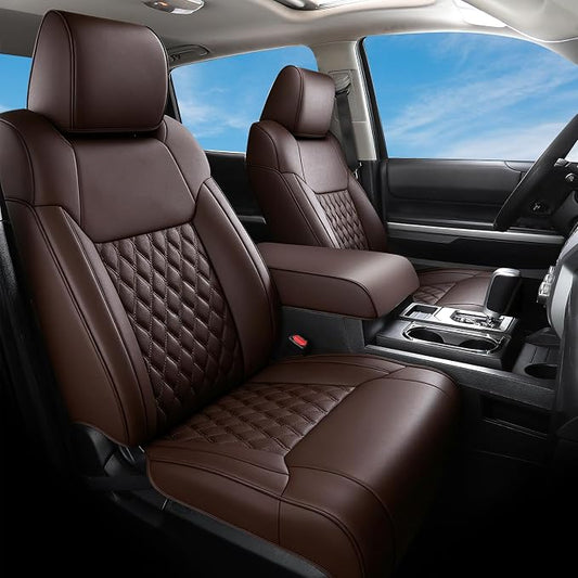 Huidasource Coffee Seat Covers Fit for Toyota Tacoma 2005-2015 Double & Crew Cab Base Prerunner SR5 Limited TRD Sport, Automotive Waterproof Leather Car Seat Cushion Cover(Full Set/Coffee) by Huidasource