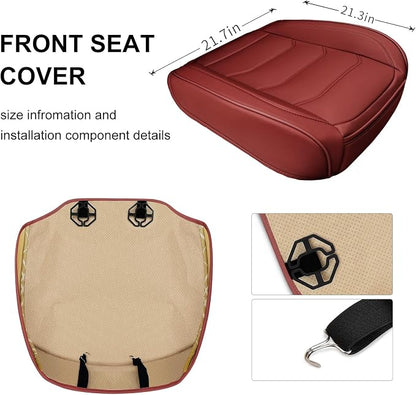 BOPUOVRE Car Seat Cover for Luxury & Comfort PU Leather | Anti Slip Full Wrap Protection Storage Pocket Bottom Cushion Universal Fit 95% Vehicles Dull Red 1 Piece - Image 3