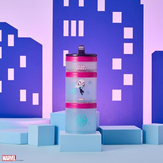 Whiskware Spider-Man Team Spidey Stackable Snack Containers for Babies, Kids, and Toddlers, 3 Stackable Snack Cups for School or Travel, Cupholder Friendly, Gwen Stacy - Image 6