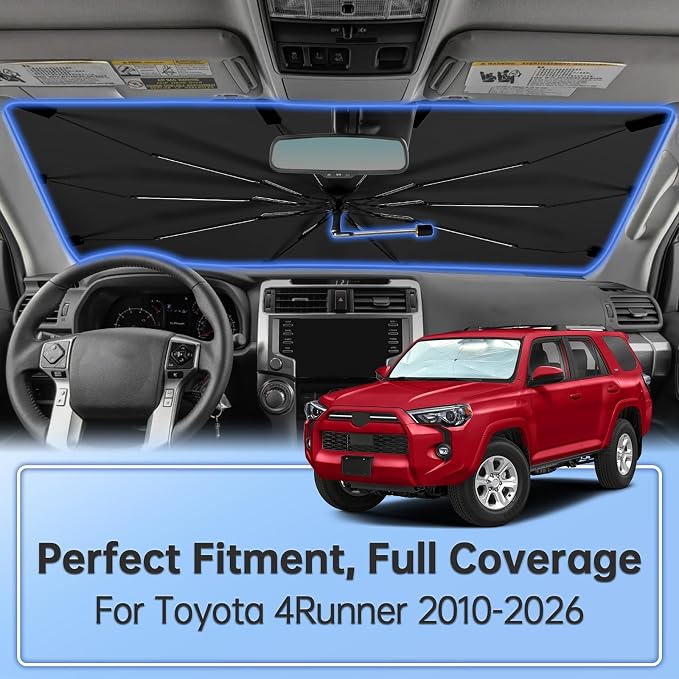 Windshield Sun Shade Umbrella for Toyota 4Runner 2010-2026 Front Window | Foldable Car Sunshade, 360 Rotation Automotive Interior UV Protection for Outdoor Parking, Keep Car Cool - Image 2