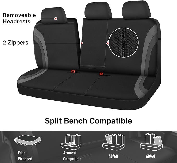 CAR PASS EVA Waterproof Back Seat Cover,Gray Bench Seat Cover, Rear Seat Cover Universal Fit for Cars Sedans SUVs Vans Truck 95% Automotive Interior Backseat Car Covers (Rear,Black and Gray) - Image 4