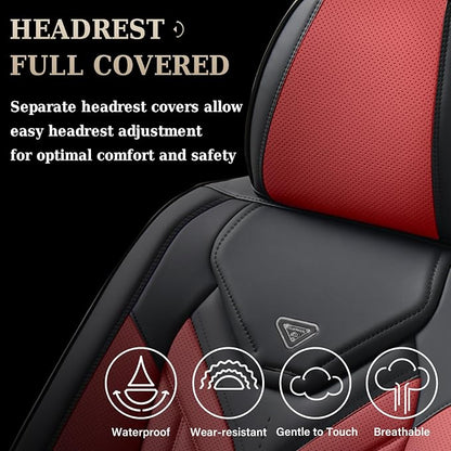Coverado Car Seat Covers Full Set, Automotive Seat Covers Car Seat Protector Car Seat Cushion, Waterproof Leather Seat Covers for Cars, Universal Fit for Most Sedans SUV Pick-up Truck(Burgundy) - Image 4