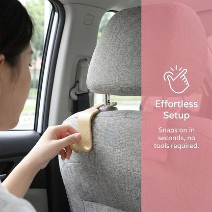 4 Pack Headrest Hooks for Vehicle Seats, Carbon Fiber/Beige | rear-row hanging storage, supports bags coats and groceries, fits matching headrest posts, interior accessory - Image 4