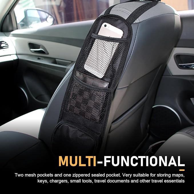 2 PCS Car Seat Side Organizers, Hanging Multi-pocket Storage Bag, Large Capacity Front Seat Organizer for Phones Keys Wallets, Portable Camping Part for Cars SUVs Trucks (Black) - Image 5