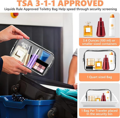 AURUZA Clear Makeup Bag,Portable Travel Toiletry Bags with Zipper, TSA Approved Clear Organizer Bags, PVC Cosmetic Pouch for Airport Airline Compliant - Image 3