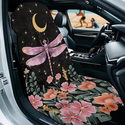 Dragonfly Moon Car Seat Towel Cover for Front Seat Only Sweat Auto Seat Cover Protector Pink Dragonfly Flower Car Interior Seat Protector Driver Seat Cushion Cover for Yoga Swimming Hiking - Image 2