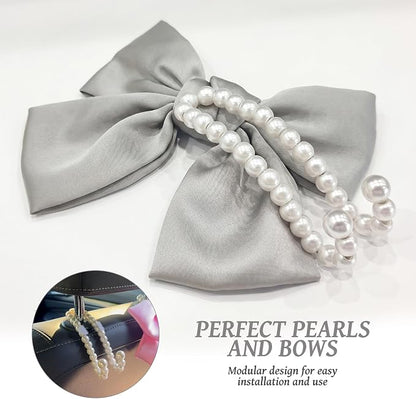 2 PCS Bow Pearl Car Seat Headrest Hook – Cute Purse Hook for Car, Girly Interior Decoration Accessories Hook Hanger, Seatback Holder for Purses & Bags, Elegant Car Organizer (Moonlight Grey) - Image 9
