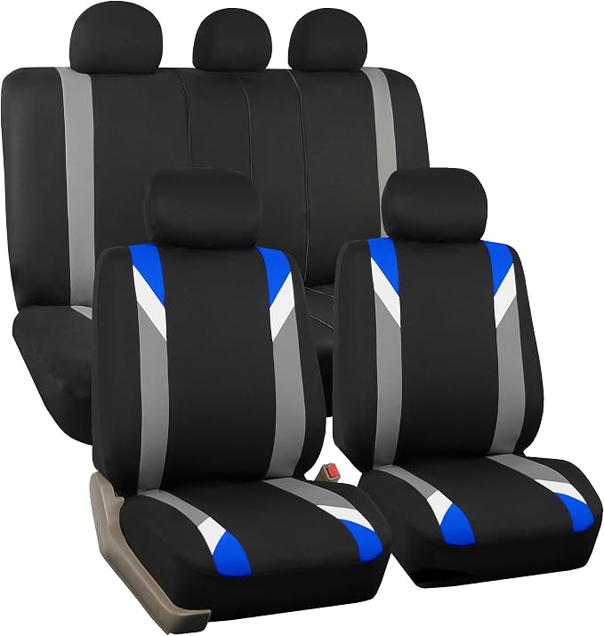 FH Group Premium Modernistic Flat Cloth Car Seat Covers – Universal Fit, Washable Seat Covers for SUV Sedan Van, Blue, Full Set by FHGroup