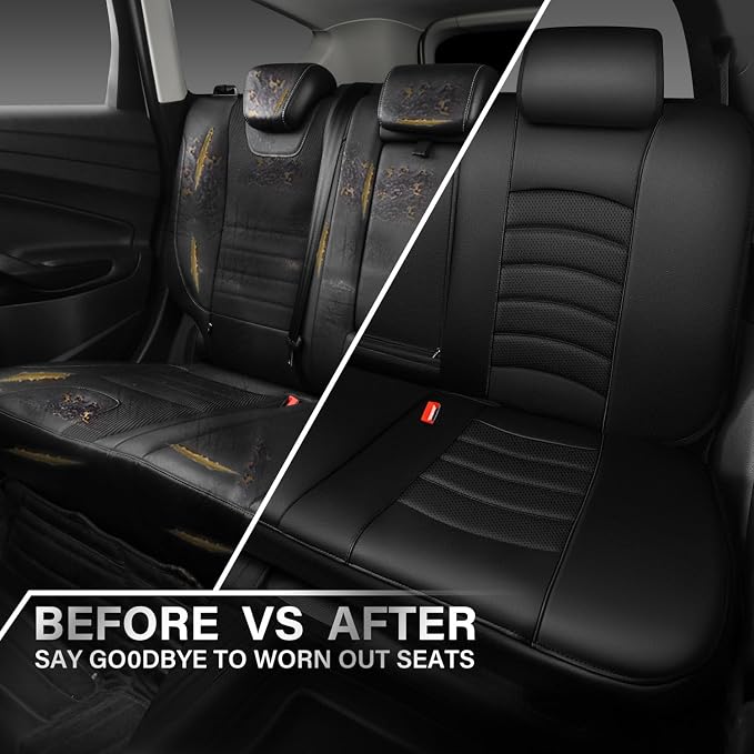 CAR PASS Leather Back Seat Cover, Universal Waterproof Bench Rear Seat Cover Zipper Split Rear Bench Protector Fit 95% Automotive Interior Covers for Cars Sedans SUVs (Rear,All Black) - Image 6