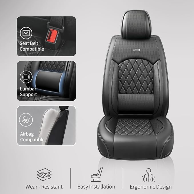 for Subaru Forester 2009-2026 Car Seat Covers, Full Set, Black | Luxury Full Coverage Leather Seat Protectors, Waterproof Breathable, Non-Slip, Easy to Install, Airbag Compatible, All-Season - Image 6