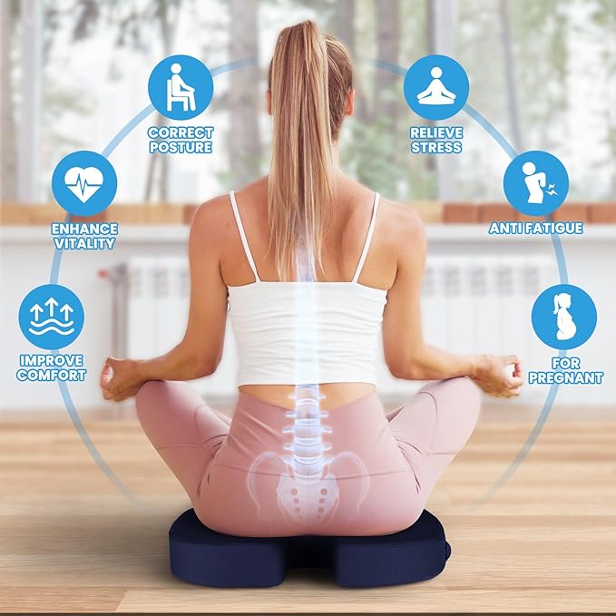 Seat Cushion for Office Chair, Memory Foam Chair Cushion, Blue | Office Chair Cushion for Car, Airplane - Chair Pad for Long Sitting Sciatica, Hip, Coccyx,Tailbone Pain Relief, Butt Pillow - Image 4