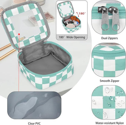 DOB SECHS Mini Checkered Bag for Purse 5.1'' x 5.1'' Small Makeup Bag for Car Cute Clear Cosmetic Bag with Zipper, Tiny Toiletry Bag Lipstick Organizer Pouch Travel Essential Storage Pouch, Mint Green - Image 5