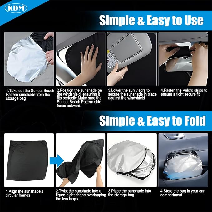 KDM Laser Silver Style Windshield Sun Shade for 2018-2026 Honda Odyssey | LX EX EX-L Touring Elite Minivan,Foldable Front Reflective Windows Sunshade Visor Protector Blocks UV Rays Heat - Image 6