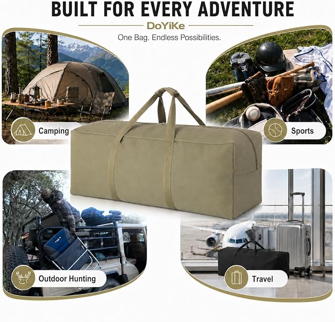DoYiKe Extra Large Canvas Travel Duffle Bag Heavy Duty, Sports Duffel Military Camping Tent Storage 270L Black - Image 6