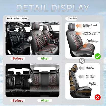 Fit CHR Premium Leather Car Seat Covers for Toyota CHR 2018-2021 2022 - Waterproof，Breathable，All-Weather Seat Cushion Protecto & Airbag Compatible, 2 Front Seat Red Line Black - Image 5