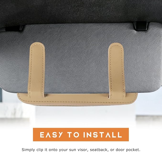 Car Tissue Box, Leather Auto Sun Visor Napkin Case Tissue Case Holder with Zipper, Sunvisor Paper Towel Storage Box Napkin Organizer for Most Vehicles, Car Accessories (Beige) - Image 4