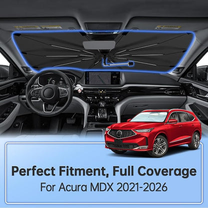 Windshield Sun Shade Umbrella for Acura MDX 2021-2026 Front Window | Foldable Car Sunshade, 360 Rotation Automotive Interior UV Protection for Outdoor Parking - Image 2
