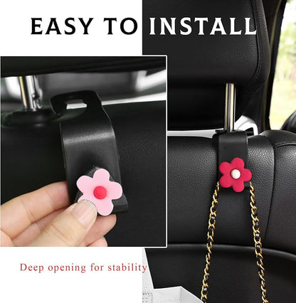 Yourkar 4 PCS Car Seat Headrest Hook, Plastic Headrest Hooks with Adhesive Flower, Auto Back Seat Hanger Storage Hook for Grocery Bag Purse Handbag Umbrella, Car Accessories (Pink+Red) - Image 4