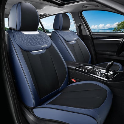 Coverado Front Seat Covers, Breathable Nappa Leather Car Seat Cover, Universal Seat Covers for Cars, Waterproof Car Seat Protector, Driver Seat Cover Fit for Most Cars(Blue&Black) by COVERADOAUTO
