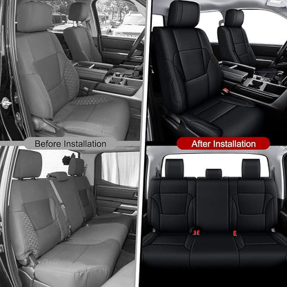 Custom Seat Covers for Toyota Tundra 2022 2023 2024 2025 2026 CrewMax SR SR5 Limited Platinum FFV TRD Pro Leather Car Seat Covers Full Set Black, Custom Fit Full Set Faux Leather Black - Image 6