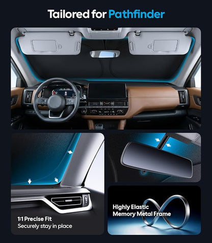 Wigoo for Nissan Pathfinder Windshield Sunshade, Custom Fit, Keeps Cool | Custom Fit, Cooling Tech Fabric, Foldable Heat-Blocking Sunshade with Storage Bag, for Nissan Pathfinder 2022-2026 - Image 4