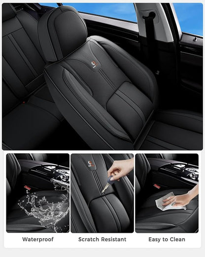 Huidasource Black Front Seat Cover Luxury Nappa Leather, Front Car Seat Cover with Airbag, Front Storage Pocket, Lumbar Support, Cooling＆Heating, Universal Fit for Most Cars SUV Trucks, Black - Image 7