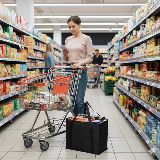 Bodaon 1PK Insulated Grocery Bags with Reinforced Baseboard, X-Large, Black | Reusable, Heavy Duty, Cooler Tote for Stability & No Sag, Thermal Bag for Hot Cold Food, Delivery, Shopping, Travel, Camping - Image 8